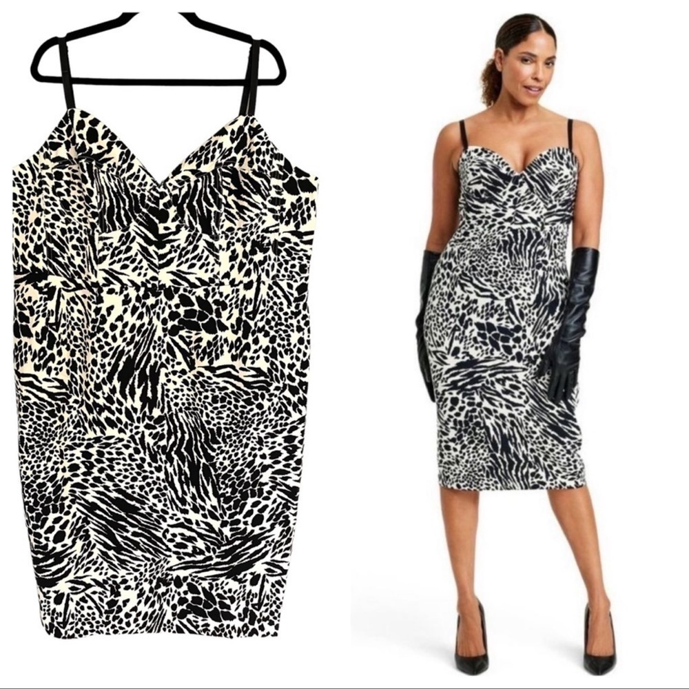 Sergio Hudson Women's Animal Print Bustier Midi Dress x Target Black/White sz 4X